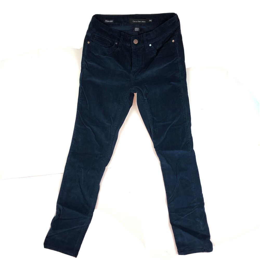 Calvin Klein Ultimate Skinny Straight Leg Corduroy Pants Navy Blue 30” Sz 2 OOO3
